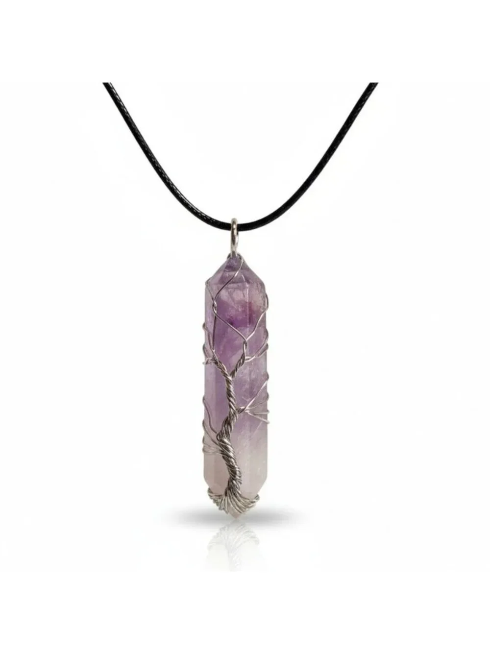 Amethyst Crystal Point Necklace - Tree of Life Wire Wrapped Pendant - 3rd Eye Ch